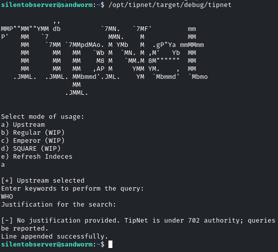 The tipnet binary executes the manipulated code