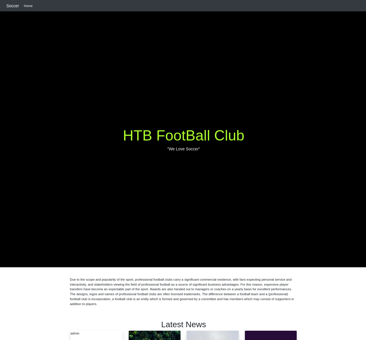 Home page of the soccer club